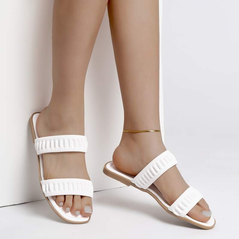 

Ruched Strap Slide Sandals, White