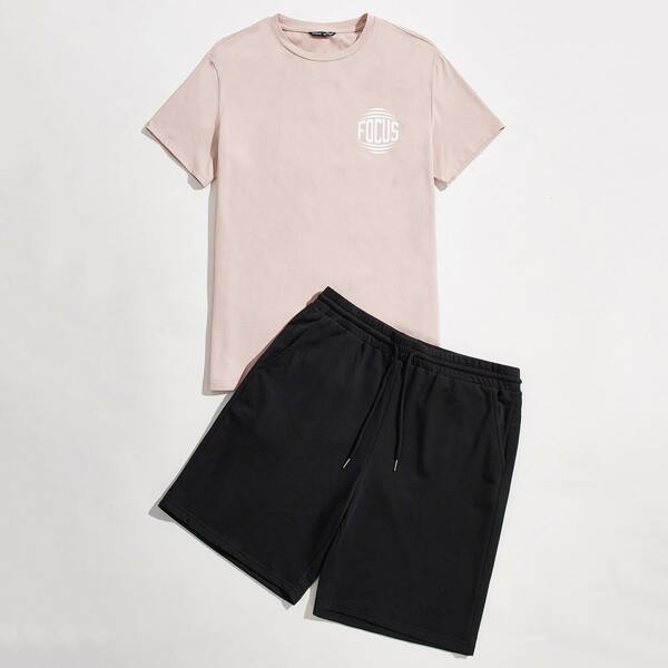 

Men Letter Graphic Top & Track Shorts Set, Multicolor