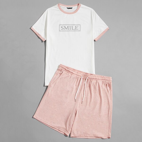 

Men Letter Graphic Ringer Tee and Track Shorts Set, Multicolor