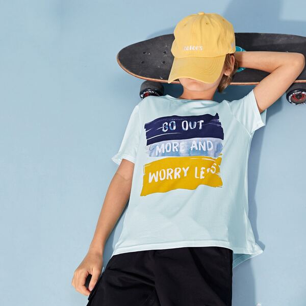 

Boys Slogan Graphic Colorblock Tee, Baby blue