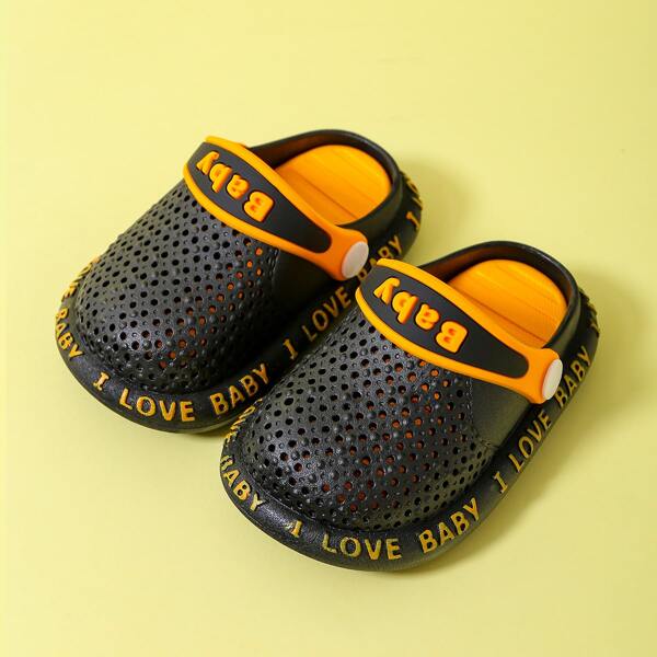 

Toddler Boys Letter Graphic Hollow Out Slippers, Black