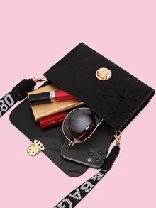 Túi đeo chéo có khóa đẩy hình học - màu đen - Xem 5