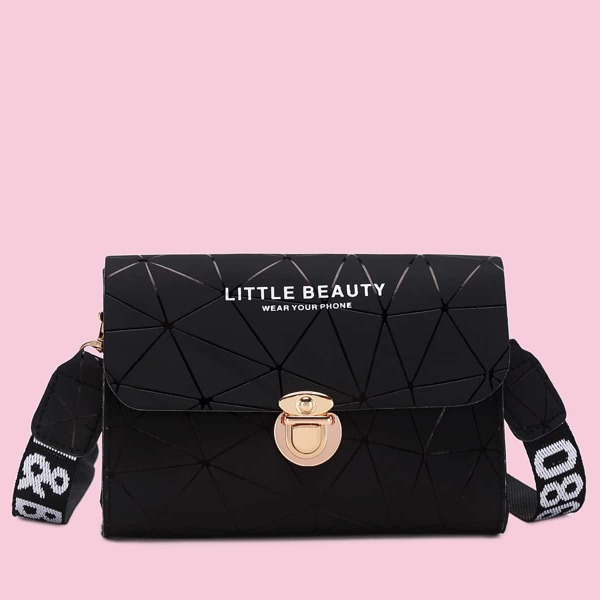 

Geometric Graphic Push Lock Crossbody Bag, Black
