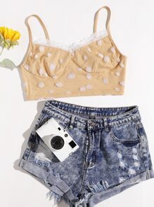 Top de tirantes corto con encaje en contraste - Caqui - Ver 1