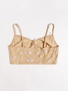 Top de tirantes corto con encaje en contraste - Caqui - Ver 2