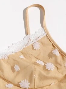 Top de tirantes corto con encaje en contraste - Caqui - Ver 5