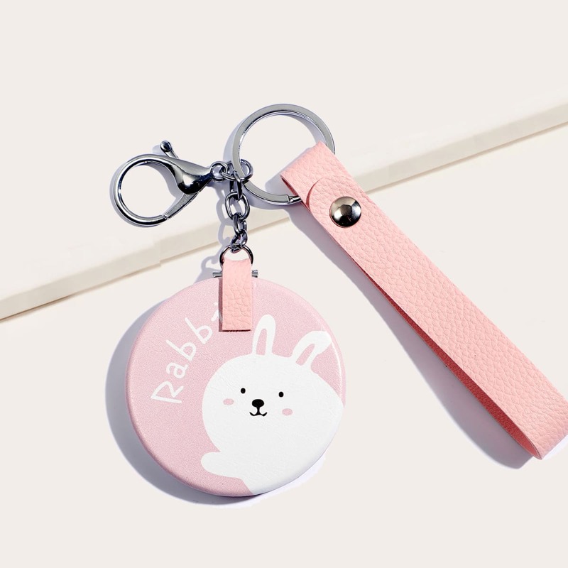 

1pc Cartoon Rabbit Portable Foldable Mirror, Baby pink