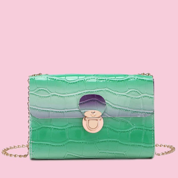 

Ombre Croc Embossed Push Lock Chain Bag, Green