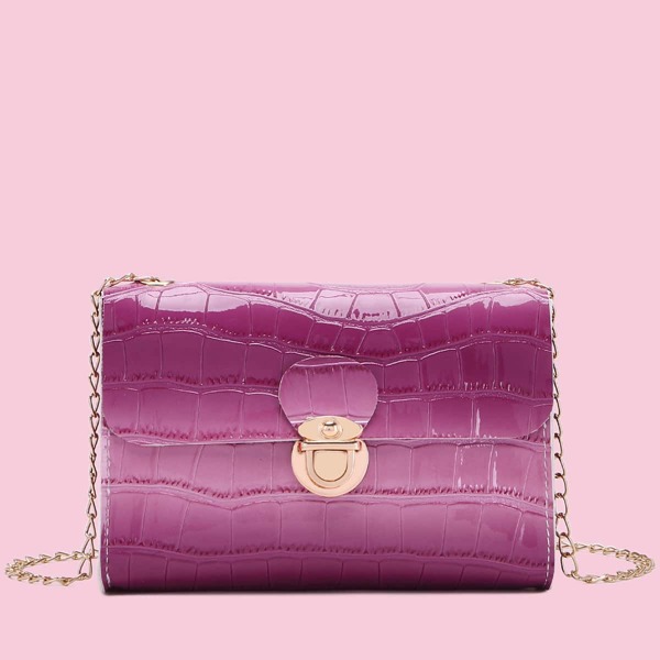

Ombre Croc Embossed Push Lock Chain Bag, Purple