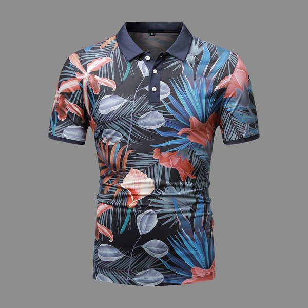 

Men Plants Print Polo Shirt, Multicolor