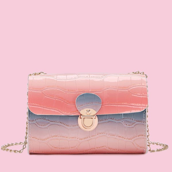 

Ombre Croc Embossed Push Lock Chain Bag, Pink