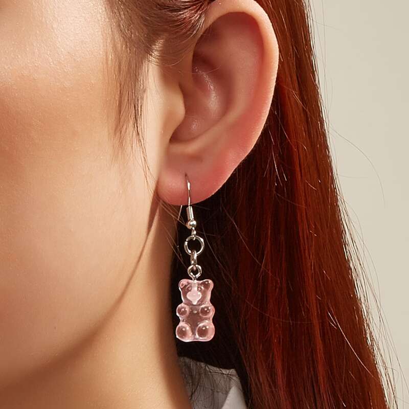 

Clear Bear Drop Earrings, Pink