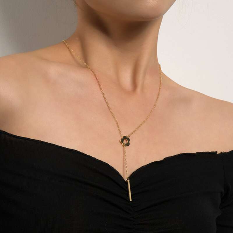 

Flower Decor Y Lariat Necklace, Gold