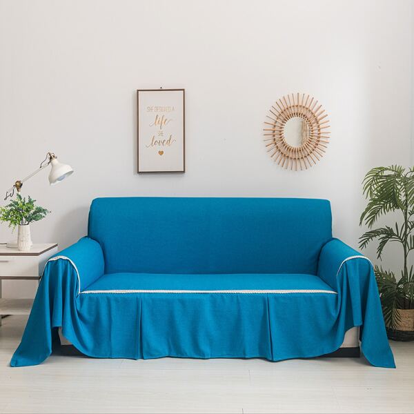 

Lace Trim Sofa Towel, Blue