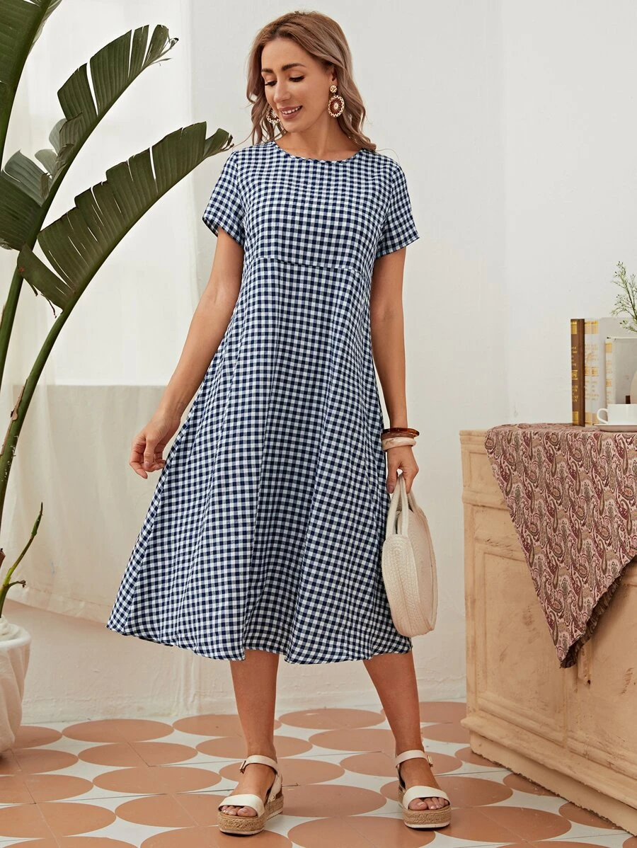 EMERY ROSE 高腰格紋連衣裙 - 彩色 - 查看 1