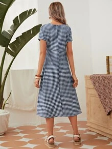 EMERY ROSE 高腰格紋連衣裙 - 彩色 - 查看 2