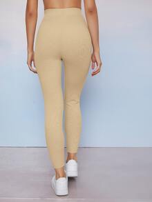 SHEIN EZwear Rib-knit Skinny Leggings - Apricot - View 2
