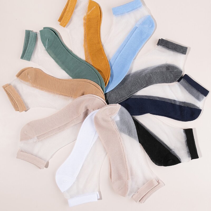 

10pairs Plain Contrast Mesh Socks, Multicolor