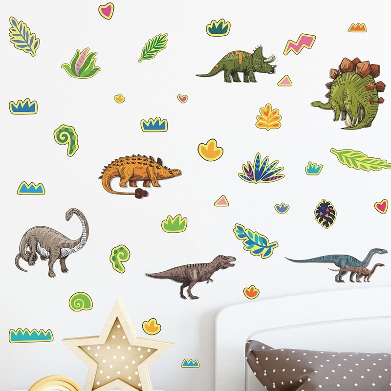 

Kids Cartoon Dinosaur Print Wall Sticker, Multicolor