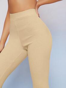 SHEIN EZwear Rib-knit Skinny Leggings - Apricot - View 4