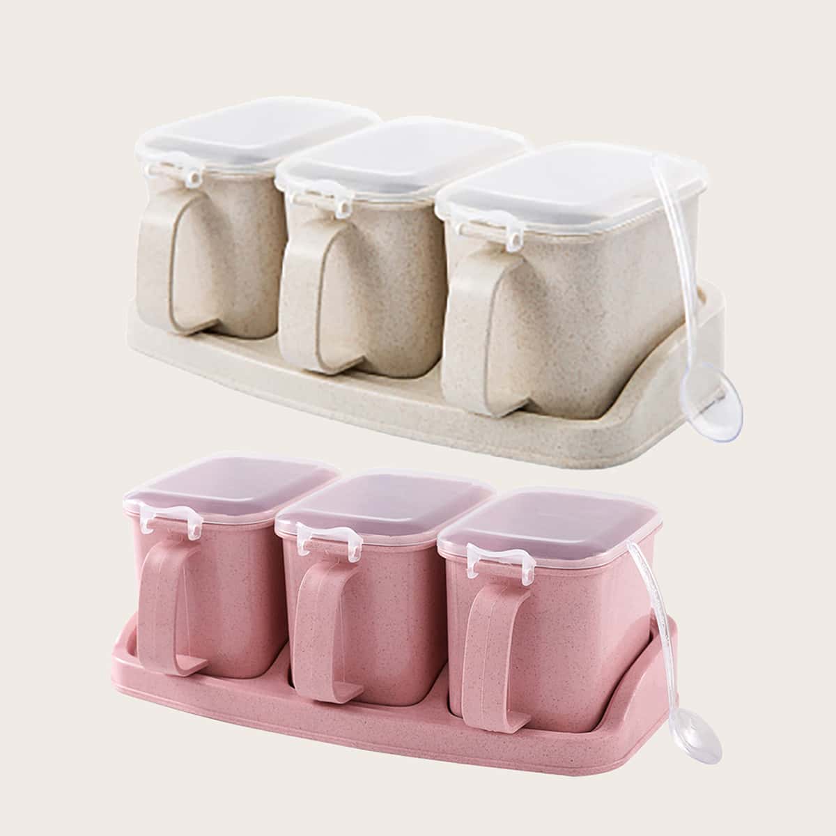 

3pcs Solid Seasoning Box, Multicolor