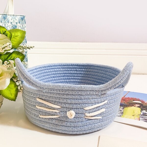 

1pc Cat Design Storage Basket, Baby blue