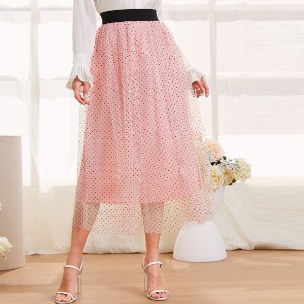 

Dobby Mesh Overlay Dress, Pink