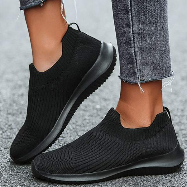 

Minimalist Knit Slip On Running Shoes, Black