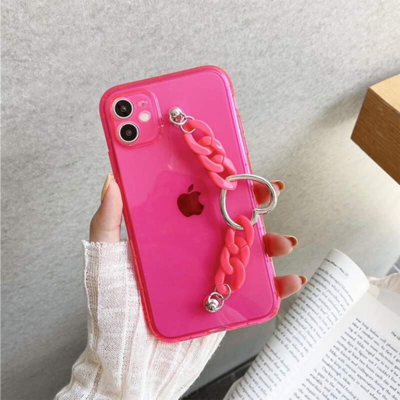

Chain Hand Strap Clear Phone Case, Hot pink