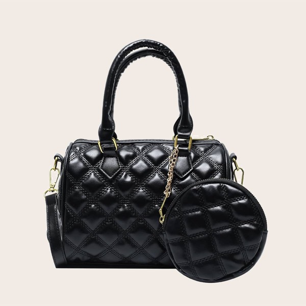 

Quilted Boston Bag With Coin Case, Black