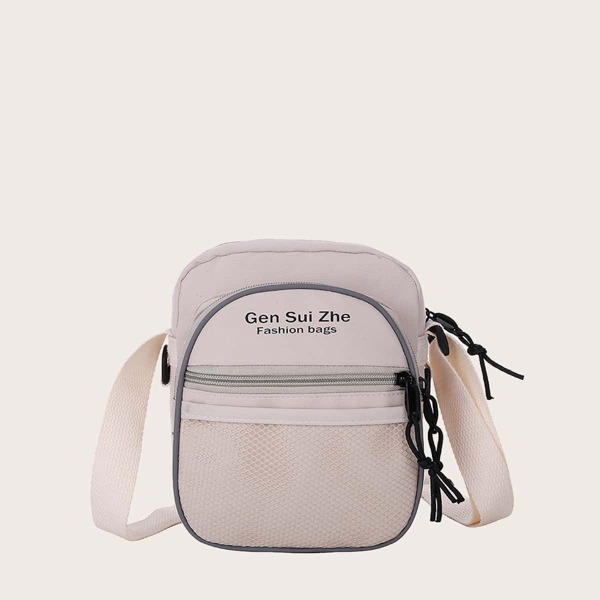 

Contrast Mesh Crossbody Bag, Beige