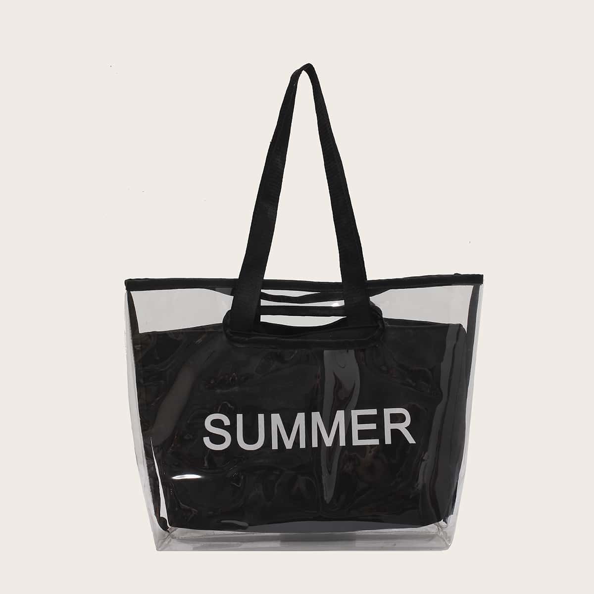 

Letter Graphic Clear Tote Bag, Black