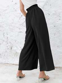 Simplee Paperbag Waist Wide Leg Pants - Black - View 2