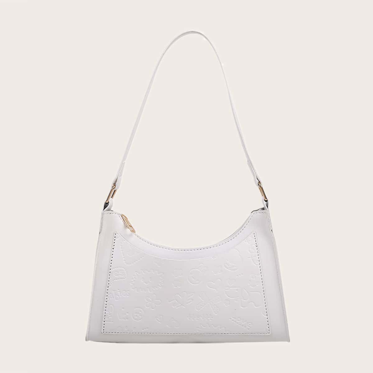 

Cartoon Embossed Baguette Bag, White