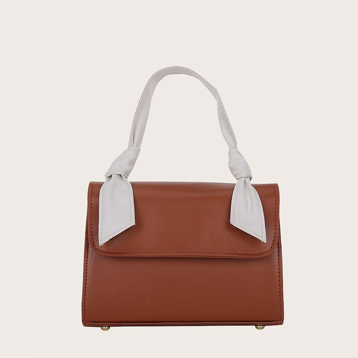 

Colorblock Knot Handle Satchel Bag, Brown