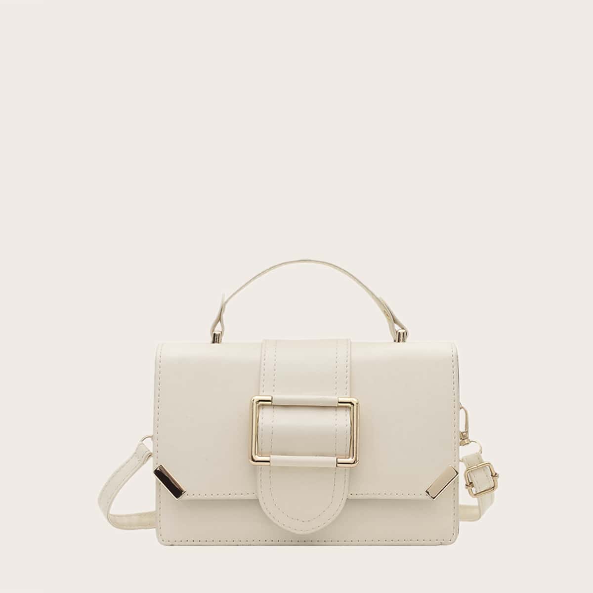 

Solid Buckle Satchel Bag, White