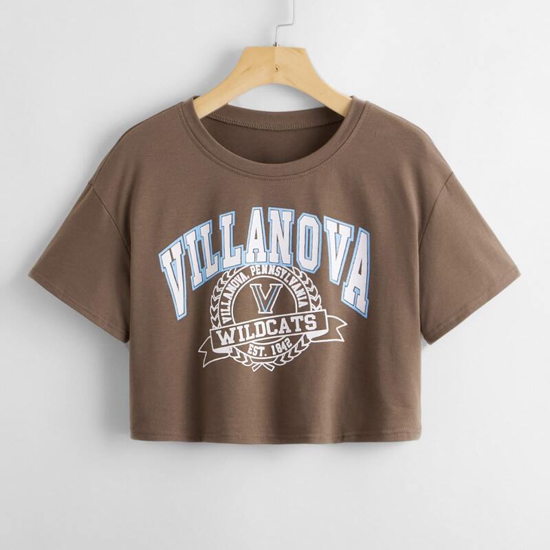 

Letter Graphic Crop Tee, Coffee brown