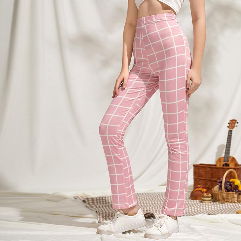 

Plaid High Waist Pants, Pink