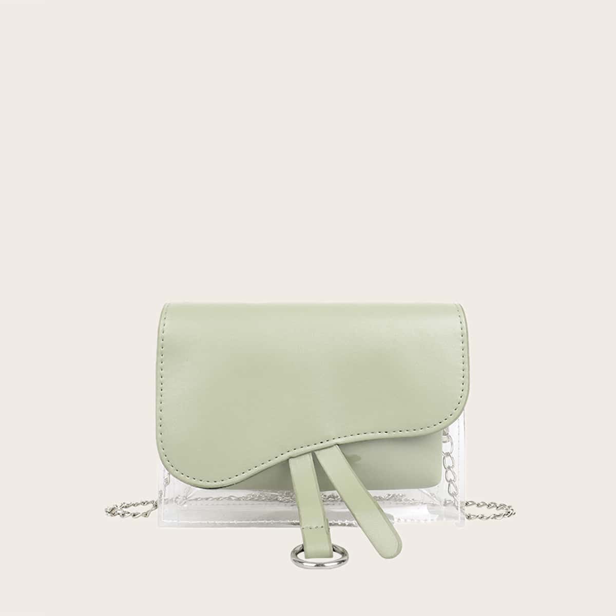 

Clear Chain Crossbody Bag, Green