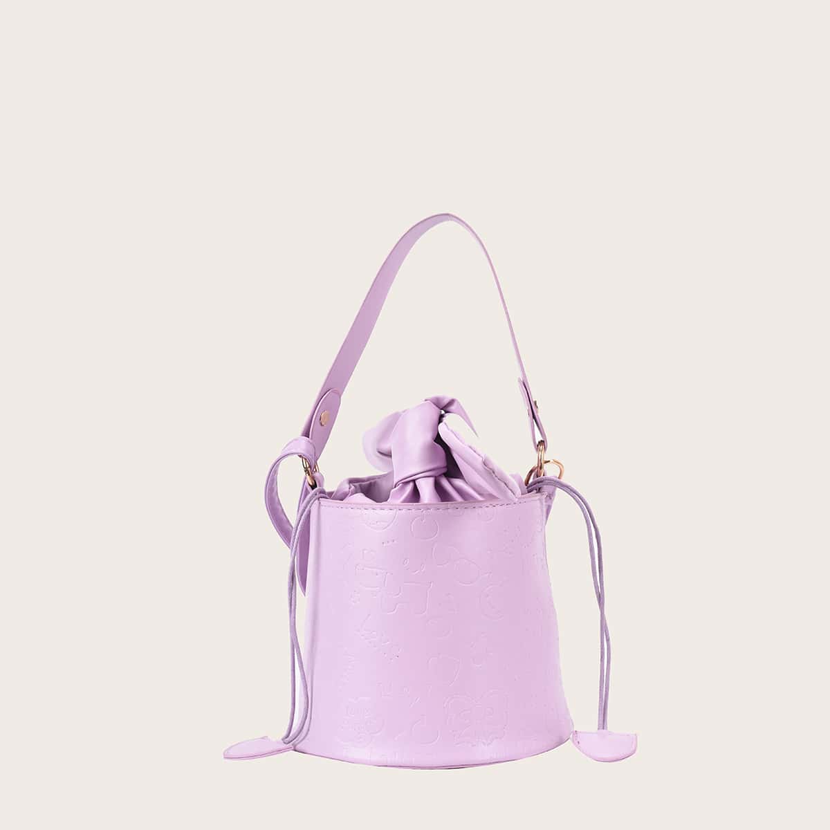 

Cartoon Embossed Knot Bucket Bag, Purple