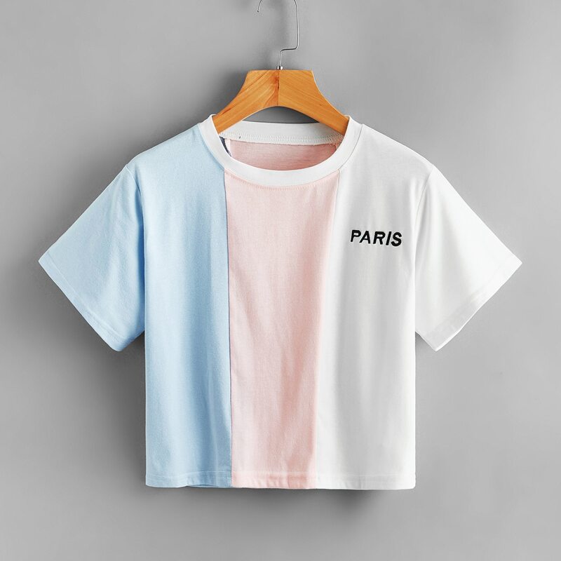 

Letter Embroidery Colorblock Tee, Multicolor