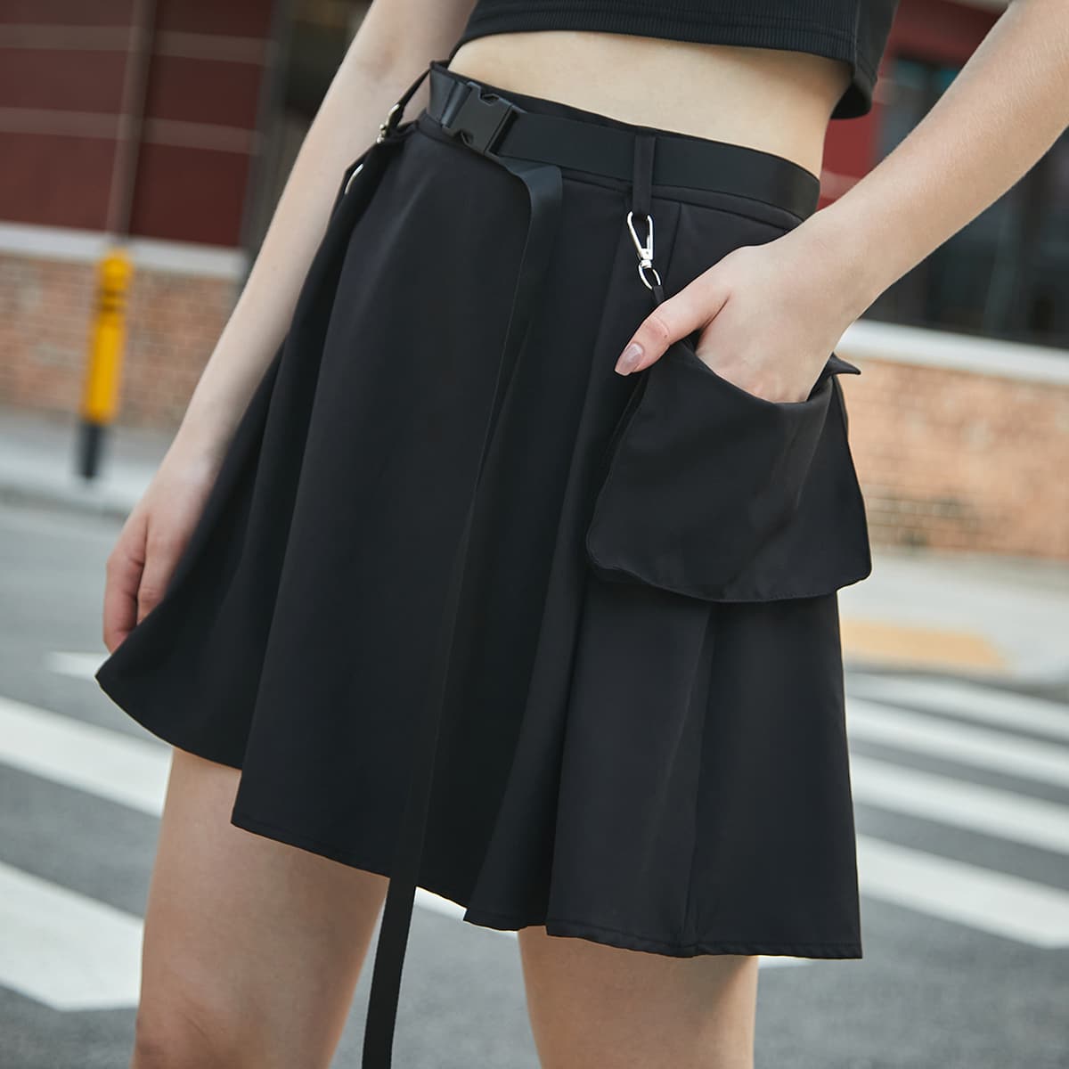 

Solid Pocket Skirt, Black