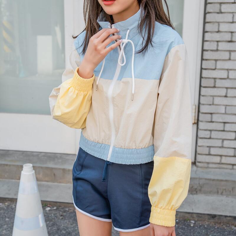 

Cut And Sew Drawstring Zip Up Jacket, Multicolor
