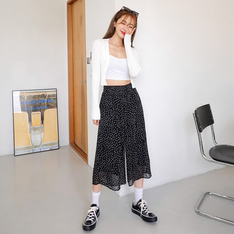 

Polka Dot Capris Wide Leg Pants, Black