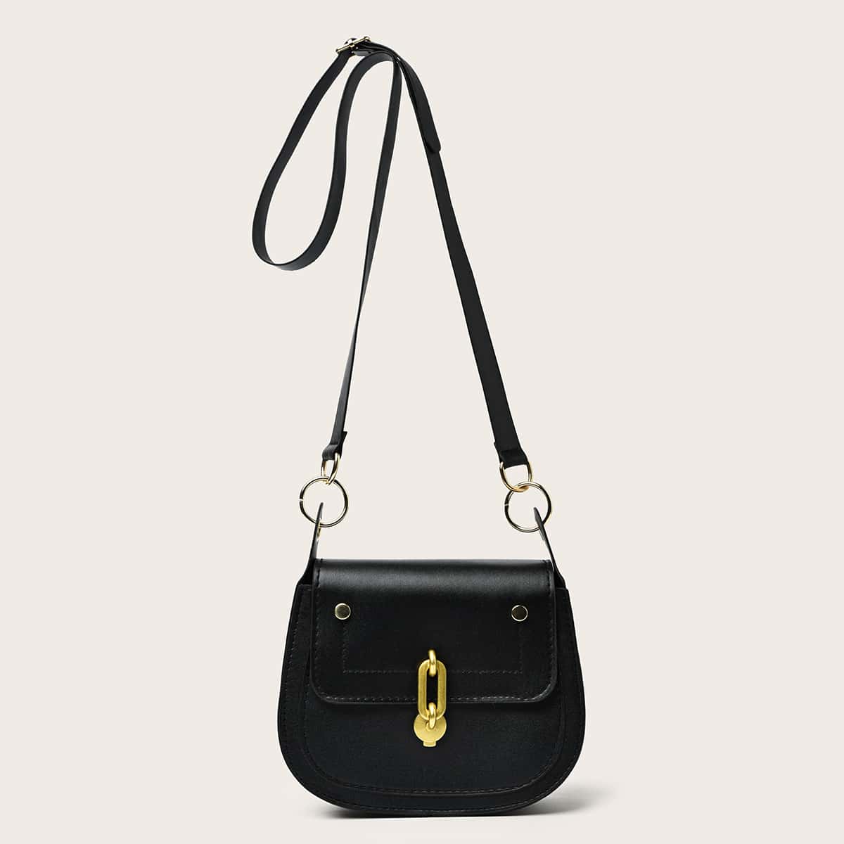 

Solid Flap Saddle Bag, Black