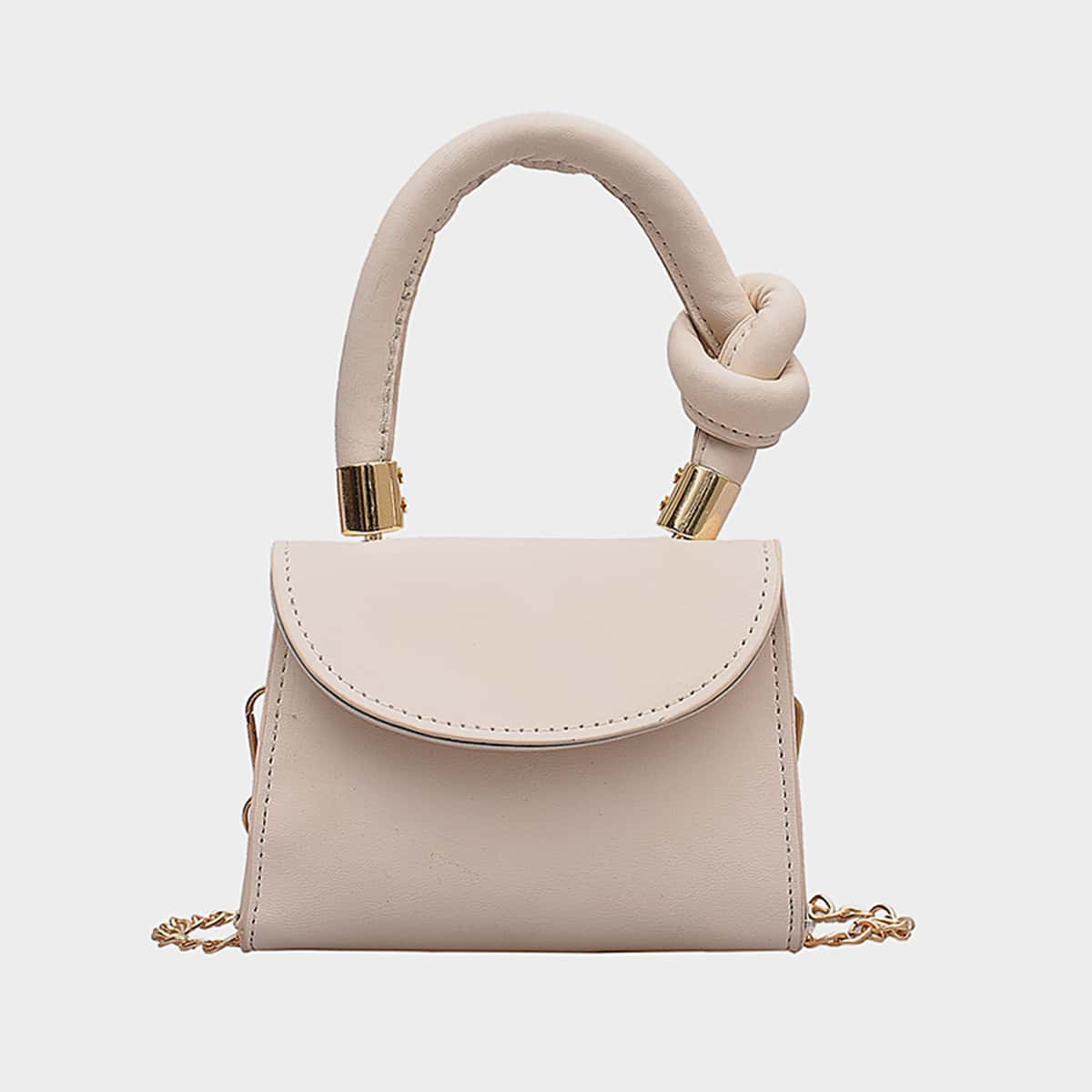 

Solid Knot Handle Satchel Bag, Beige