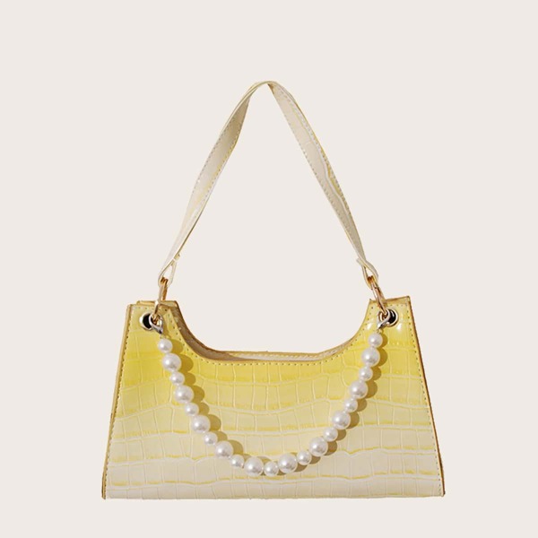

Faux Pearl Beaded Croc Embossed Shoulder Bag, Yellow