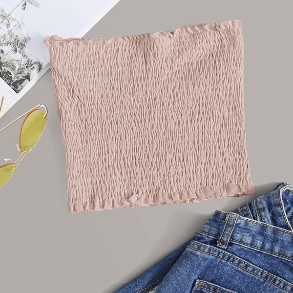 

Frill Trim Shirred Tube Top, Baby pink