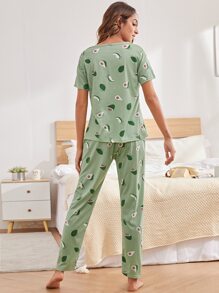 SHEIN Unity Allover Fruit Pyjama Set With Eye Cover - Mint Green - View 2