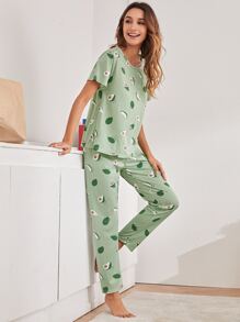 SHEIN Unity Allover Fruit Pyjama Set With Eye Cover - Mint Green - View 4